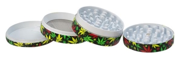 1 CNC Aluminium Grinder/Polinator, 50mm 4-teilig "Glow in the Dark - Leaf II (Rasta)"